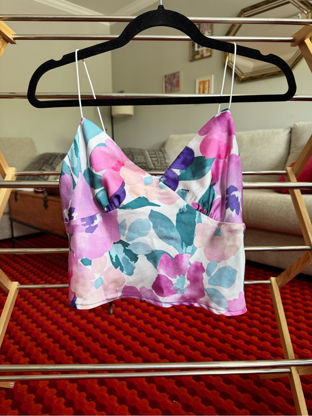 Timing Floral Satin Cami in Pink, Teal & Purple